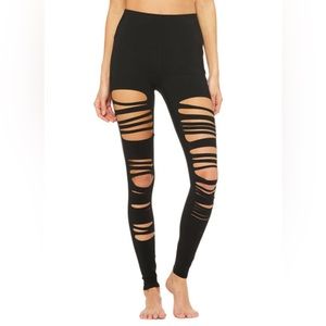 Alo Yoga High-Waist Extreme Ripped Warrior Shredded Yoga Leggings Small Black